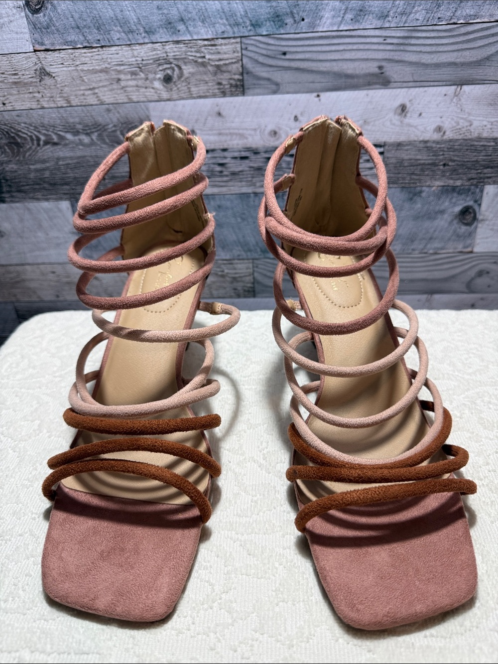Multi-Tone Pink Strappy Spiral Heels